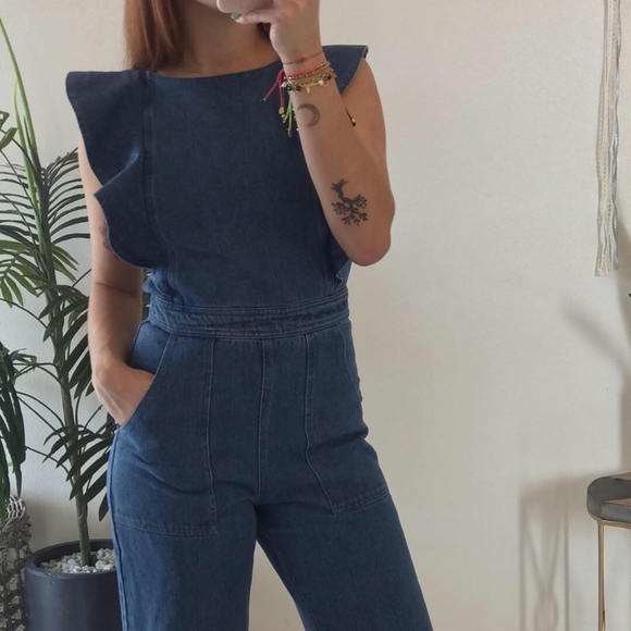 denim ruffle jumpsuit - Picture 2 of 3